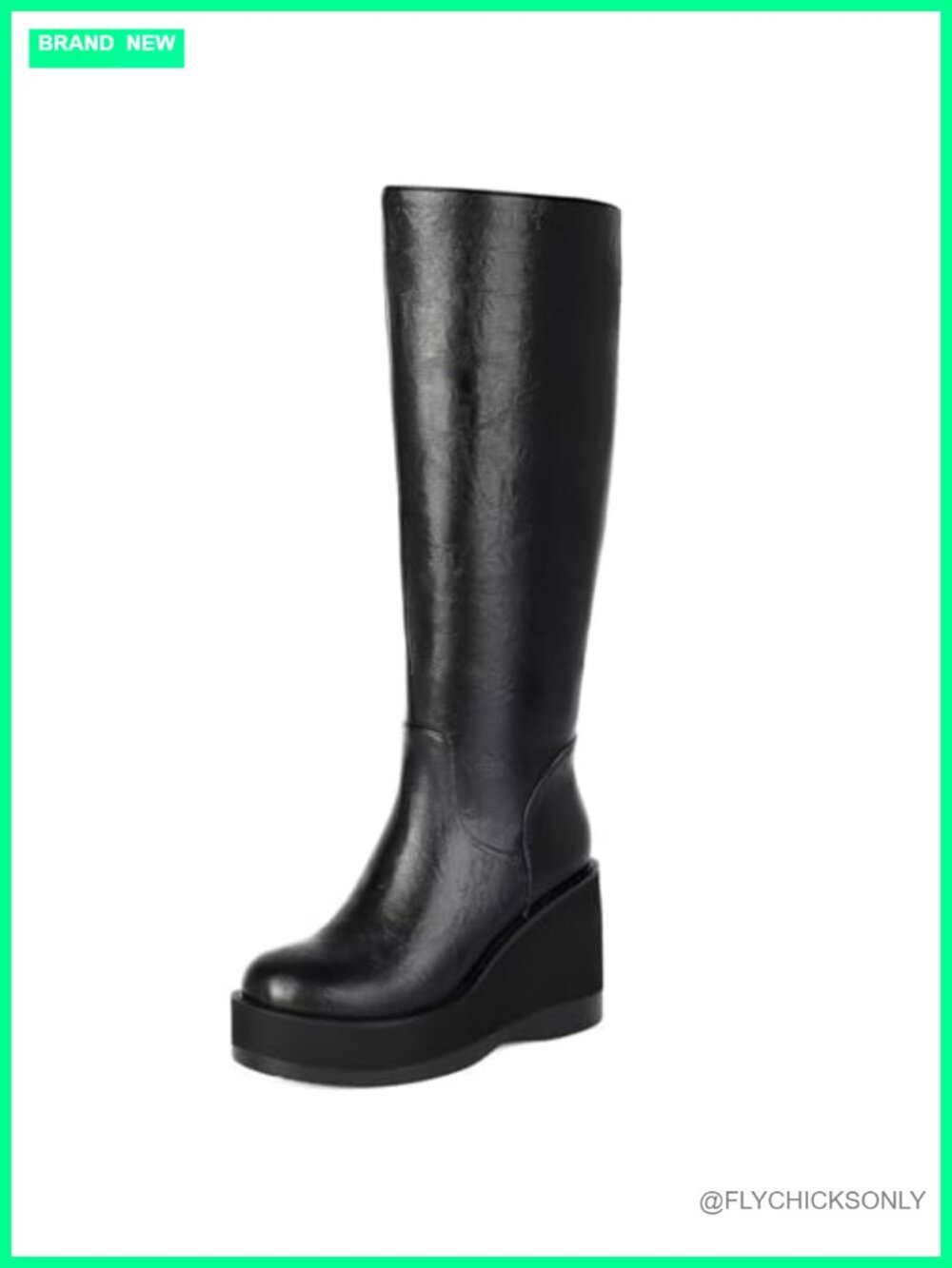 Faux Leather Knee High Platform Boots Chunky Wedge Heel Tall Boots